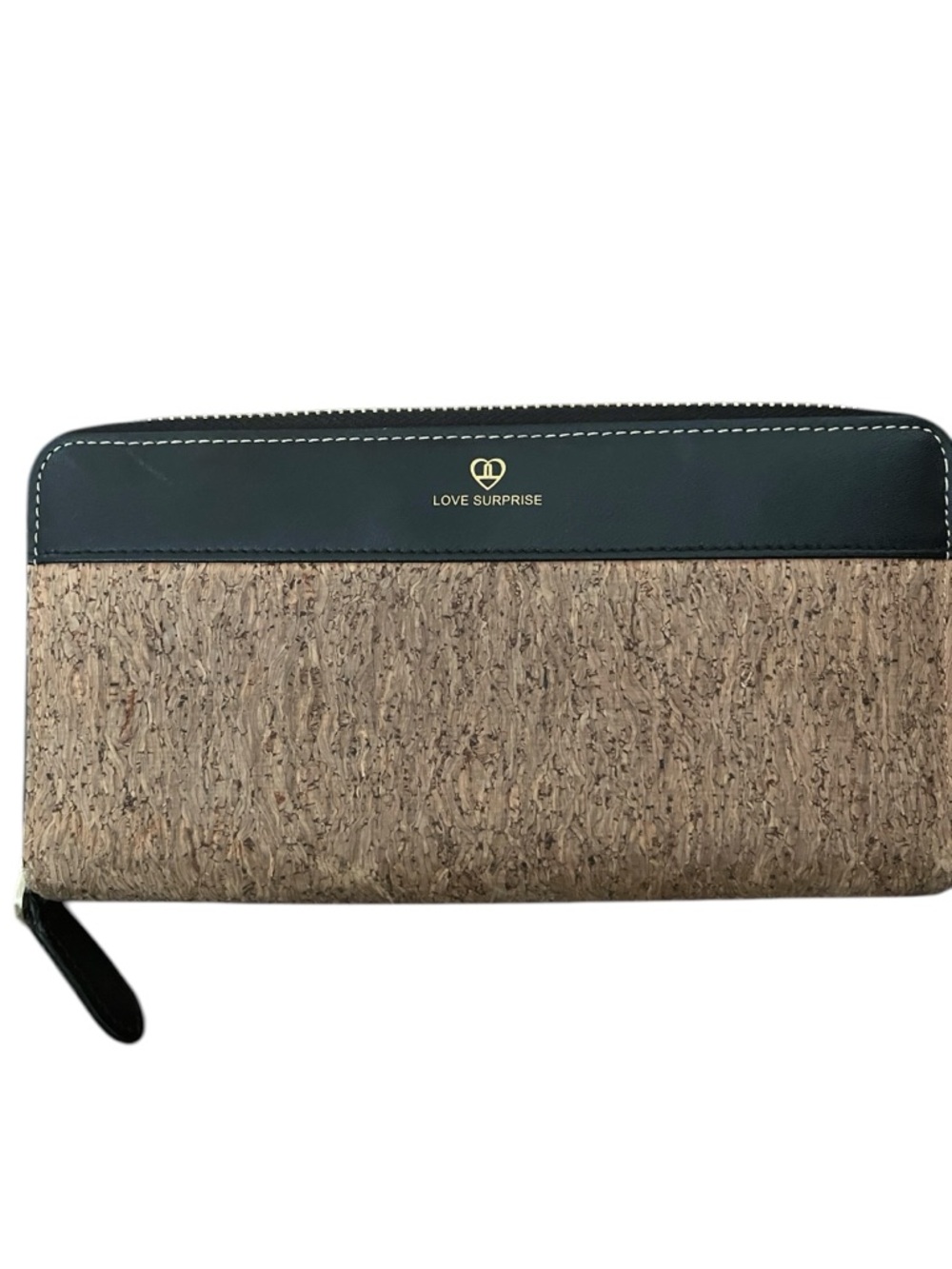 Love Surprise Cork and Black Zip Around Wallet